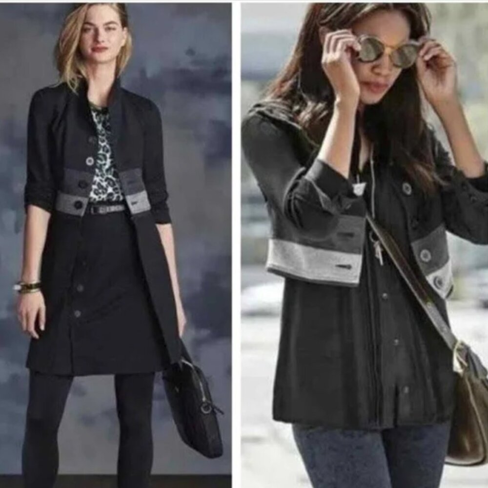 Cabi 3176 Convertible Car Coat Black Gray Size Medium